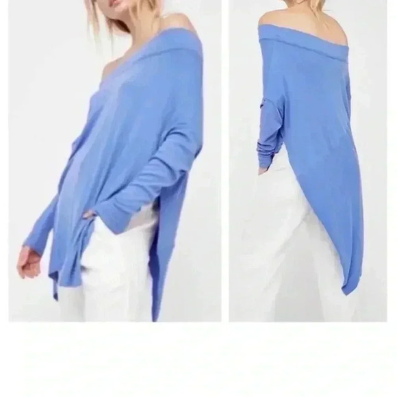 Free People We The Free Grapevine Periwinkle Off The Shoulder Hi Lo Tunic Size M - Picture 2 of 7